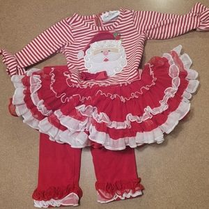 Rare Editions Santa Christmas Ruffle Dress with Leggings